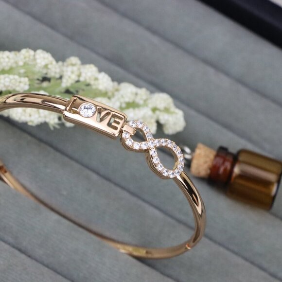 Rose Gold LOVE & Infinity Symbol Bangle with Sparkling Stones, XPBL0476 - Picture 12 of 12